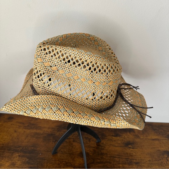 Sun 'N' Sand Woven Straw Cowboy Hat Western Sun Hat Braided Leather Band Boho - Picture 3 of 8
